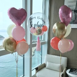    Personalized Bubble Balloon Bouquets (Pink+Coral+Gold)