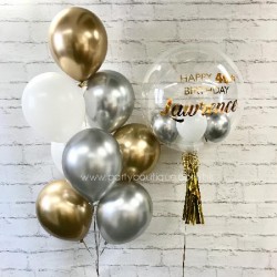    Personalized Bubble Balloon Bouquet (Gold+Silver+White)