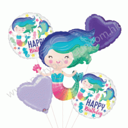 Mermaid Colorful Foil Balloon Bouquet of 5 (with weight)