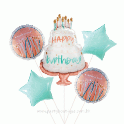Coral & Mint Cake Foil Balloon Bouquet (with weight)