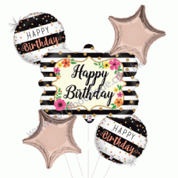 Floral Frame Birthday Foil Balloon Bouquet of 5 (with weight)