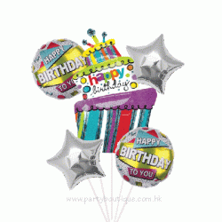型格生日蛋糕鋁箔氣球組合 - 5個(連氣球座)