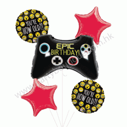 Epic Birthday Game Controller Emoji Foil Balloon of 5 (with weight)