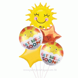 Sunshine Sun Get Well Soon Foil Balloon Bouquet (with weight)