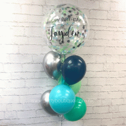    Personalized Confetti Bubble Balloon Bouquet (Blue+Green+Silver)