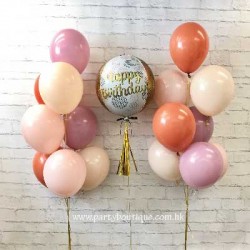 Happy Birthday Balloon Bouquets (Cameo+Canyon Rose+Burnt Orange)