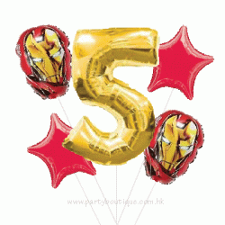 Iron Man & Number Foil Balloon Bouquet (with weight)