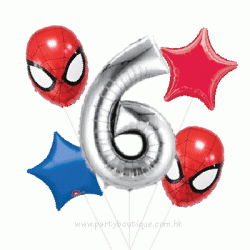 Spiderman & Number Foil Balloon Bouquet (with weight)