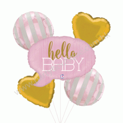 Hello Baby Pink Foil Balloon Bouquet (with weight)