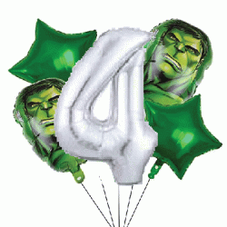 Hulk & Number Foil Balloon Bouquet (with weight)