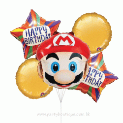 Super Mario Birthday Foil Balloon Bouquet (with weight)