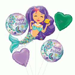 Mermaid Enchanting Foil Balloon Bouquet of 5 (with weight)