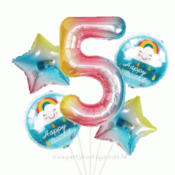 Pastel Ombre Rainbow Number Birthday Foil Balloon Bouquet (with weight)
