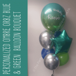 Personalized Orbz Foil Balloon Bouquet (Ombre Blue/Green)