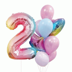  Number Balloon Bouquet - Pastel Ombre Rainbow