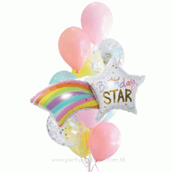粉色生日流星氣球組合(連氣球座)