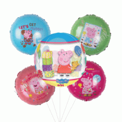 Peppa Pig Orbz Balloon Bouquet of 5 - Style 2 (with weight)