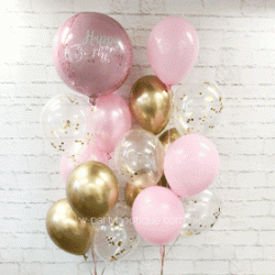 粉紅色圓點慶生氣球組合 (連氣球座)