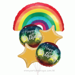 Rainbow Birthday Foil Balloon Bouquet (with weight)