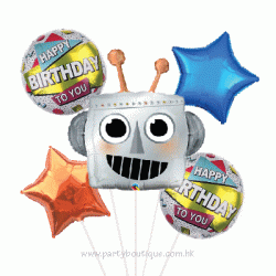 Robot Birthday Foil Balloon Bouquet (with weight)
