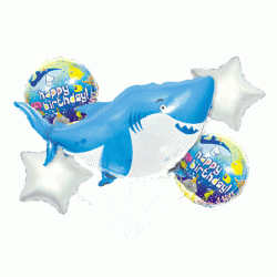 Shark Happy Birthday Foil Balloon Bouquet (with weight)