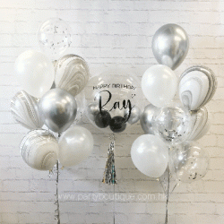  Personalized Bubble Balloon Bouquets (White+Silver+Marble)
