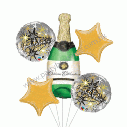 Champagne Bottle Congratulations Foil Balloon Bouquet of 5 (with weight)