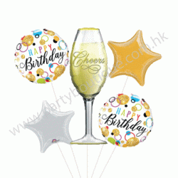 Champagne Glass Birthday Foil Balloon Bouquet of 5 (with weight)