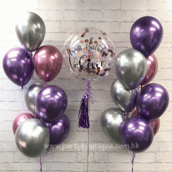  Personalized Bubble Balloon Bouquets (Chrome Silver+Purple+Mauve)