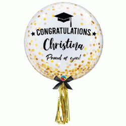 個人化印刷金色紙屑圖案畢業24寸透視泡泡氣球(連氣球座)