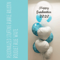  Personalized Clear Bubble Balloon Bouquet (Blue+White)