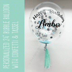 Personalized 24" Clear Bubble Confetti Balloon (Blue Mint Silver)