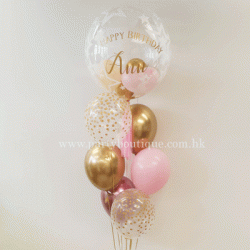   Personalized Stylish Stars Bubble Balloon Bouquet (Pink+Gold)