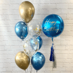  Personalized Orbz Foil Balloon Bouquets (Blue+Gold)