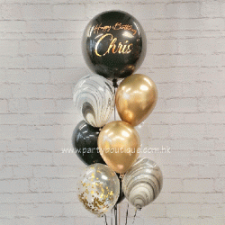  Personalized Orbz Foil Balloon Bouquet (Black+Gold)