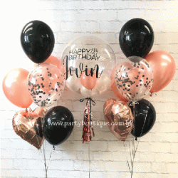  Personalized Bubble Balloon Bouquets (Rose Gold+Black)