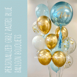  Personalized Orbz Foil Balloon Bouquets (Pastel Blue+Gold)
