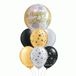 Happy Birthday Gold Silver Black Balloon Bouquet (with weight)