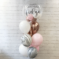  Personalized Bubble Balloon Bouquet (Pink+White+Marble)