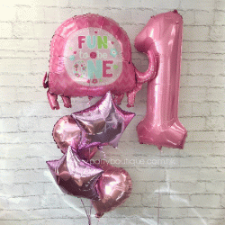 粉紅大象1歲慶生鋁箔氣球組合 (連氣球座)