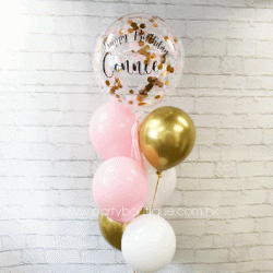  Personalized Confetti Bubble Balloon Bouquet (Pink+White+Gold)