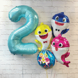Baby Shark & Number Foil Balloon Bouquets