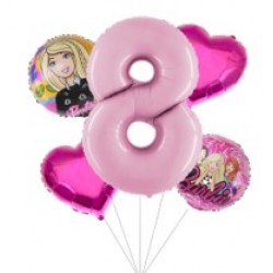 Barbie & Number Foil Balloon Bouquet (with weight)