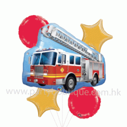Big Fire Truck Foil Balloon Bouquet (with weight)