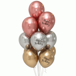 Latex Balloon Bouquet of 10 - Chrome Happy Birthday