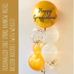 Personalized Orbz Foil Balloon Bouquet (Gold+White)