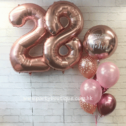Personalized Rose Gold Orbz & Number Balloon Bouquets
