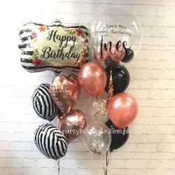   Personalized Bubble Balloon & Birthday Bouquet (Rose Gold+Black)