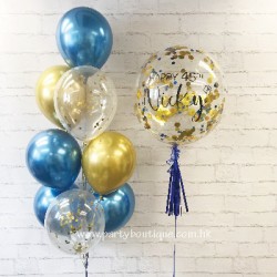   Personalized Bubble Balloon Bouquet (Blue+Gold)