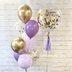    Personalized Bubble Balloon Bouquet (Purple+Gold)